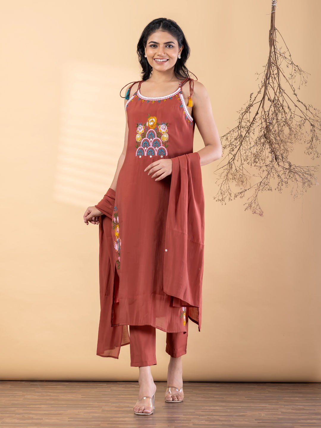Cotton 3 Piece Suit Set - Mocha Brown - House of Patakha