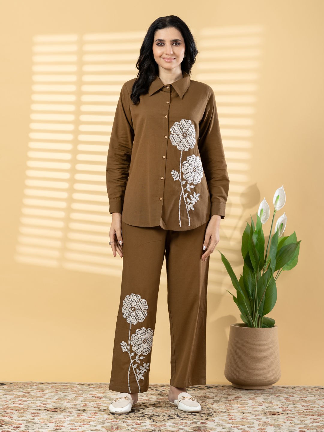 Cotton Co-ord Set - Brown - House of Patakha