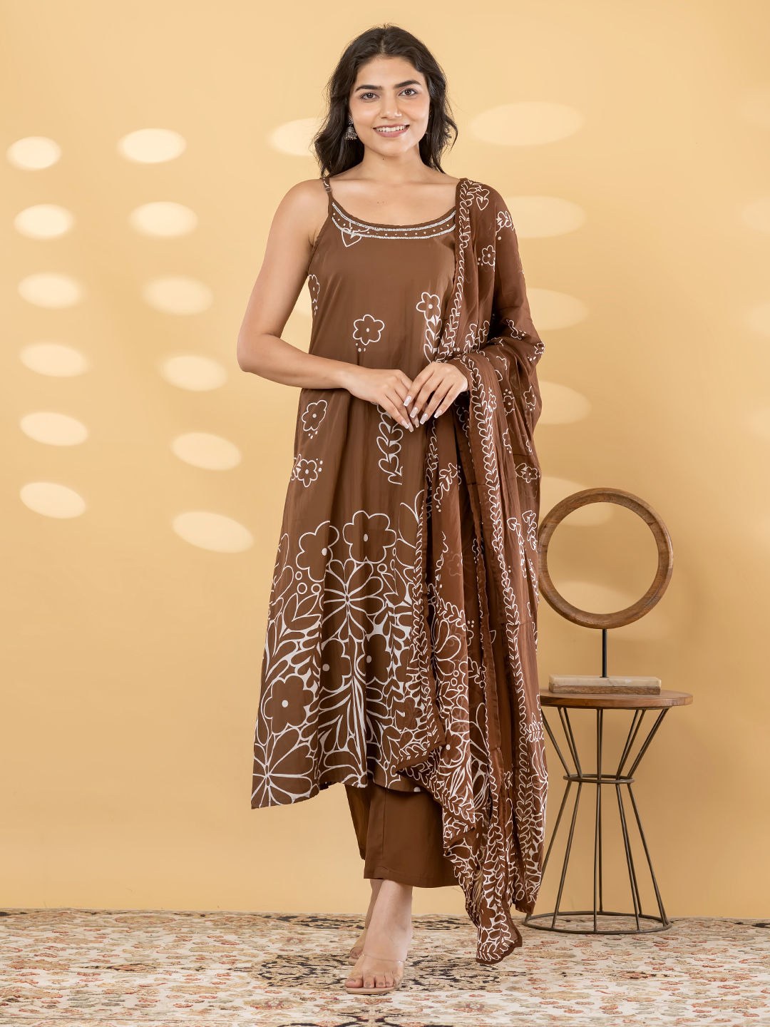 Cotton 3 Piece Suit Set - Green & Brown - House of Patakha
