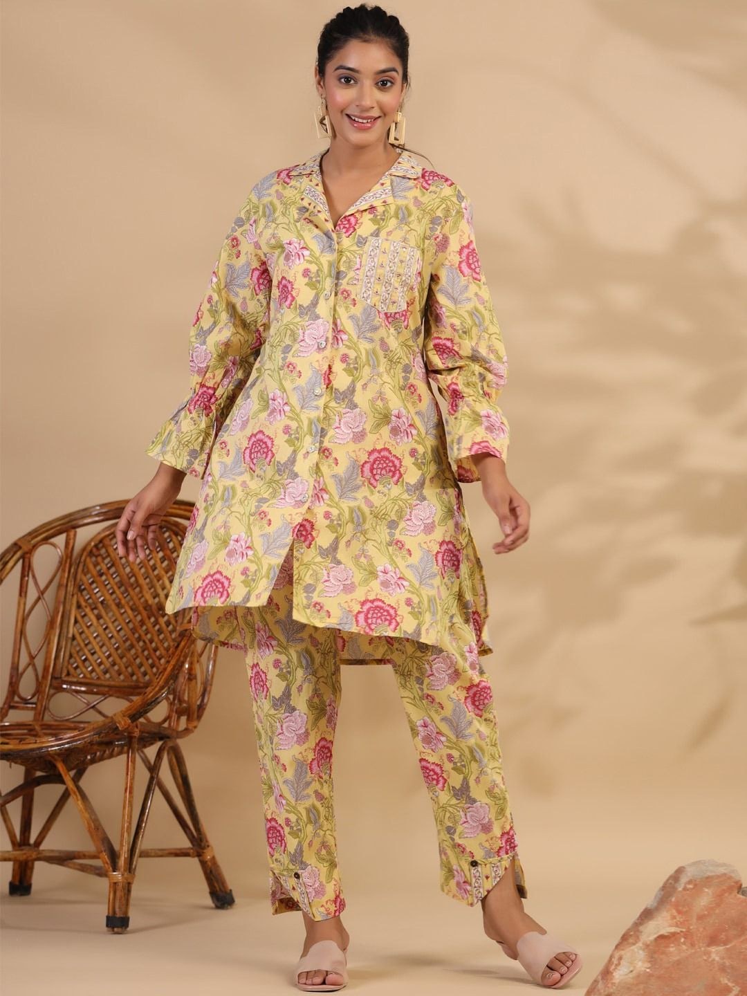 Cotton Floral Co-ord Set - Yellow - House of Patakha
