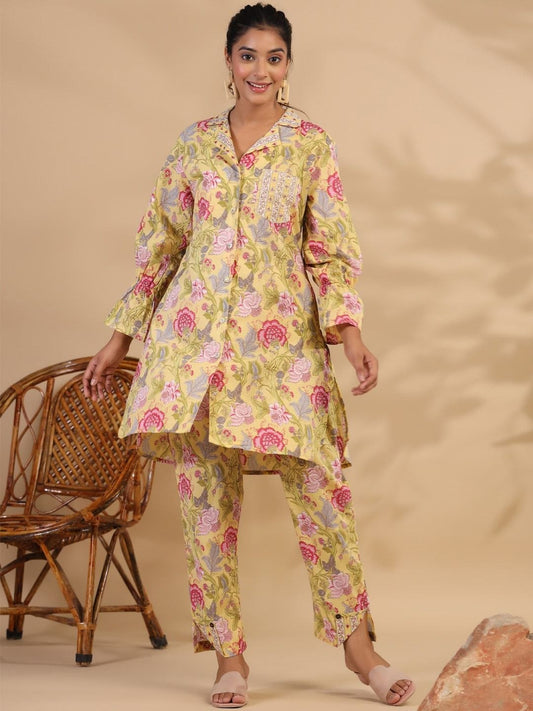 Cotton Floral Co-ord Set - Yellow - House of Patakha