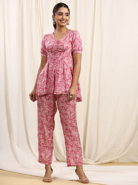 Cotton Co-ord Set - Pink - House of Patakha