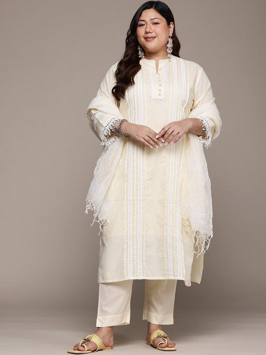 Cotton 3 Piece Suit Set - Sky & Butter Yellow - House of Patakha