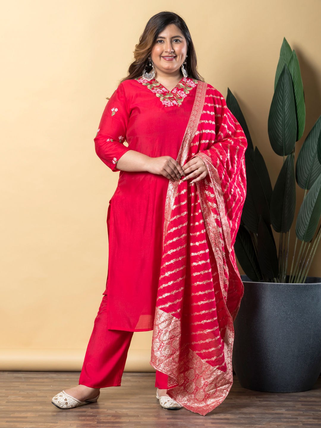 Silk Blend 3 Piece Suit Set - Red - House of Patakha