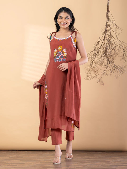 Cotton 3 Piece Suit Set - Mocha Brown - House of Patakha