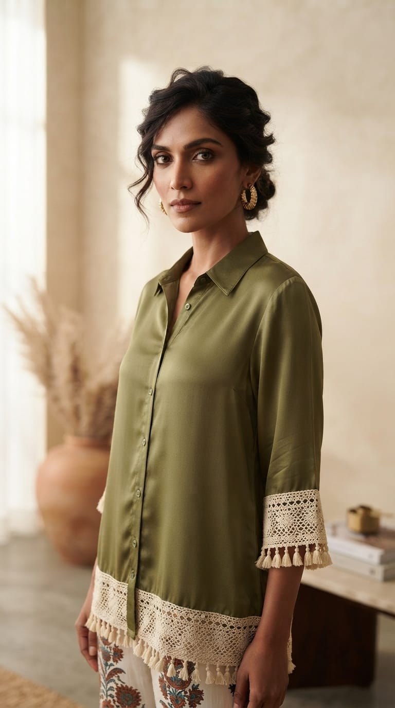 Viscose Co-ord Set - Orange & Green - House of Patakha