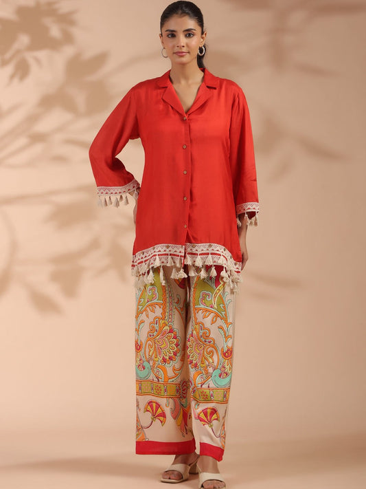 Viscose Co-ord Set - Orange & Green - House of Patakha