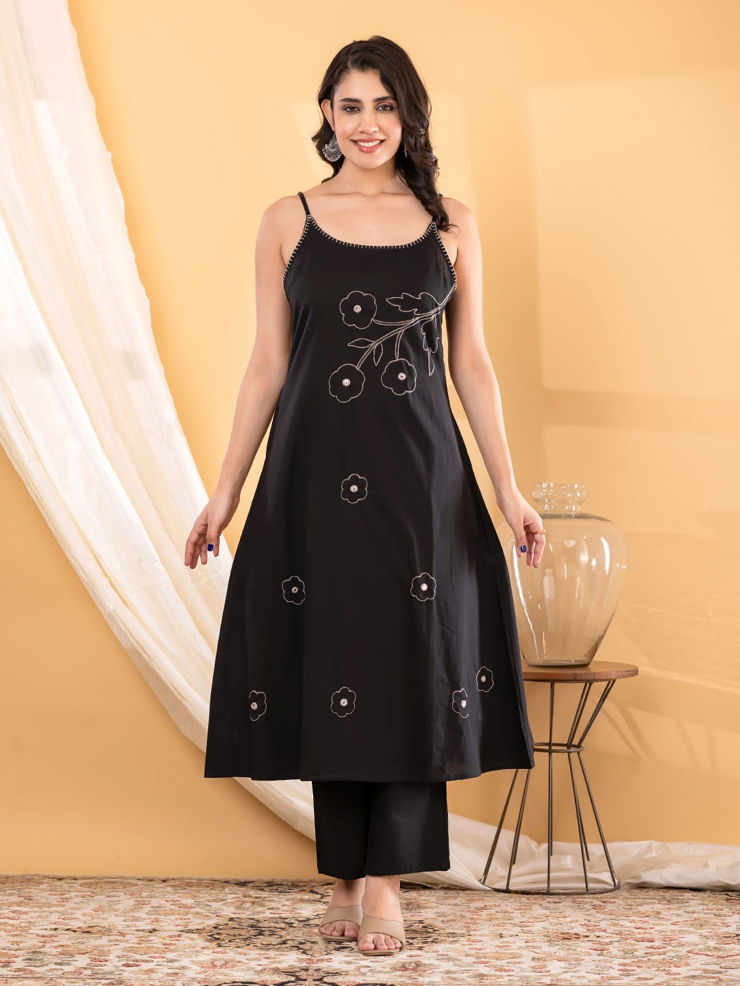 Cotton 2 Piece Suit Set - Black & Green - House of Patakha