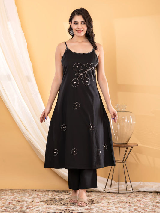 Cotton 2 Piece Suit Set - Black & Green - House of Patakha