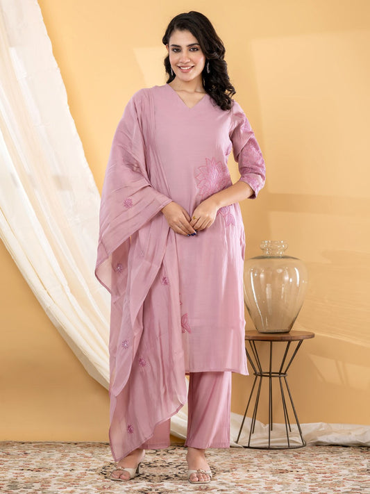 Muslin Cotton 3 Piece Suit Set - Blush Pink - House of Patakha