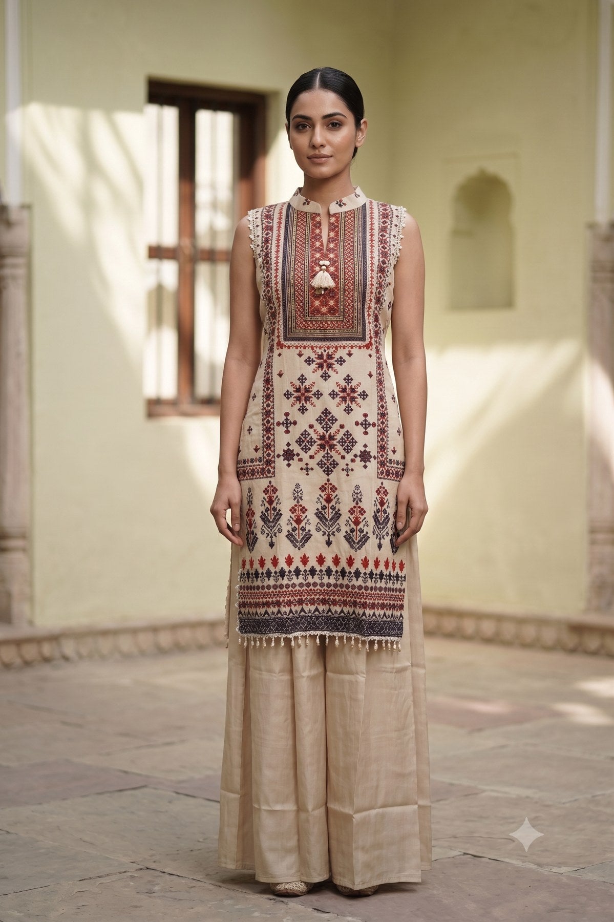 Cotton 2 Piece Suit Set - Cream - House of Patakha