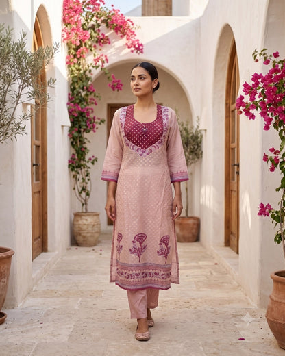 Mal Chanderi 2 Piece Suit Set - Lavender - House of Patakha