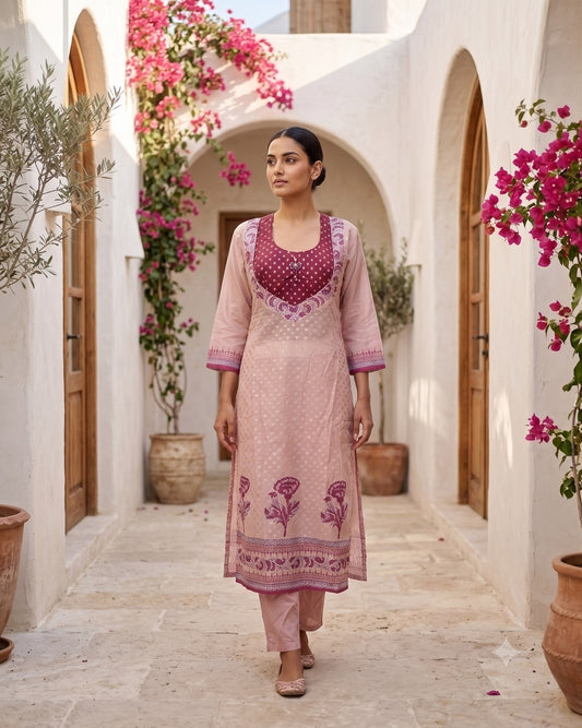 Mal Chanderi 2 Piece Suit Set - Lavender - House of Patakha