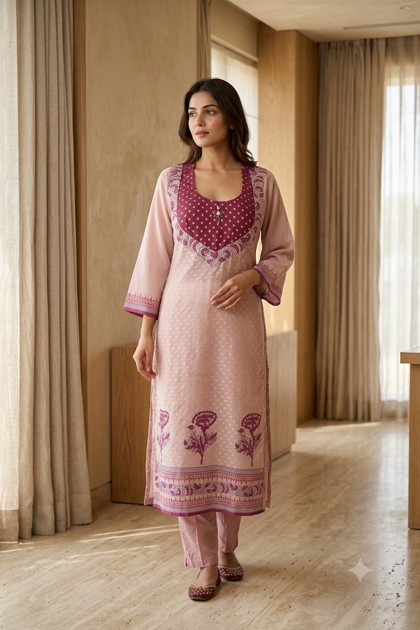Mal Chanderi 2 Piece Suit Set - Lavender - House of Patakha