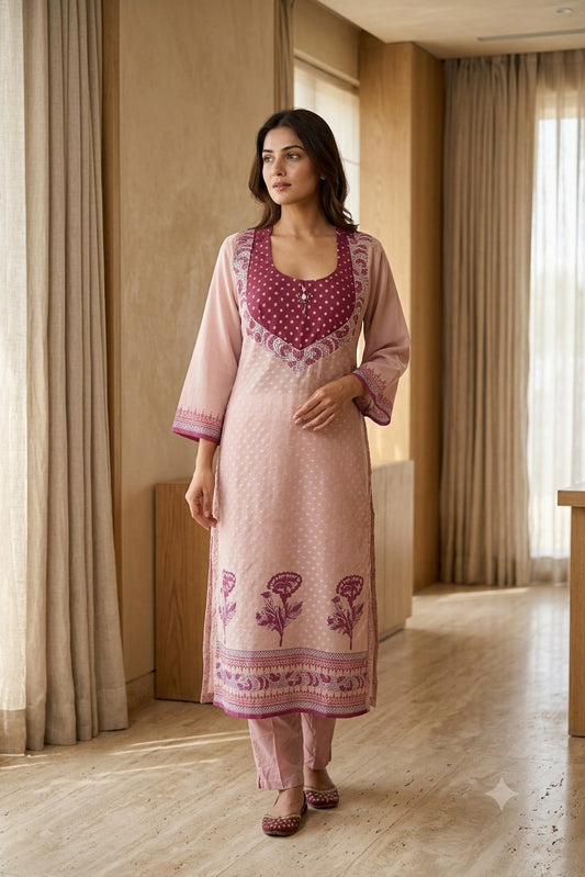 Mal Chanderi 2 Piece Suit Set - Lavender - House of Patakha