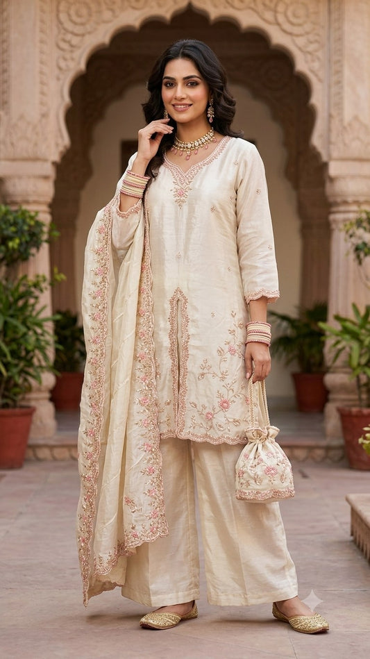 Tissue Shimmer 3 Piece Suit Set - Golden - House of Patakha