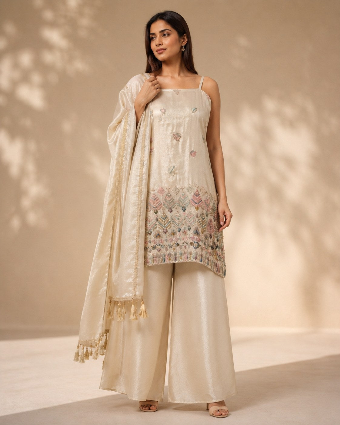 Ivory One Shoulder Palazzo Set - House of Patakha