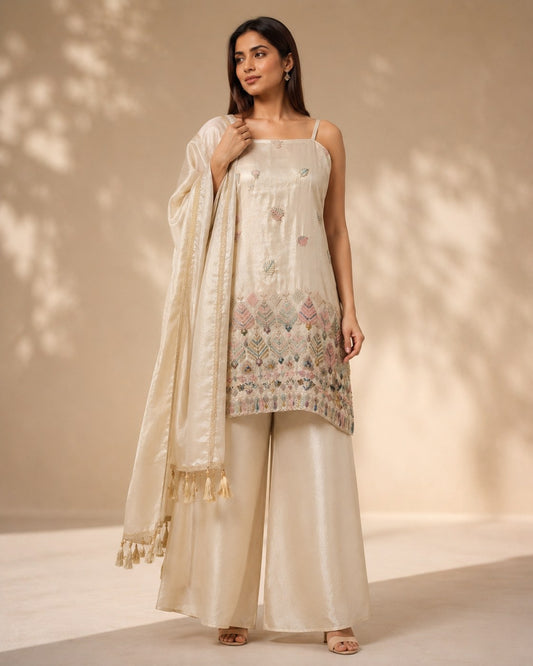 Ivory One Shoulder Palazzo Set - House of Patakha