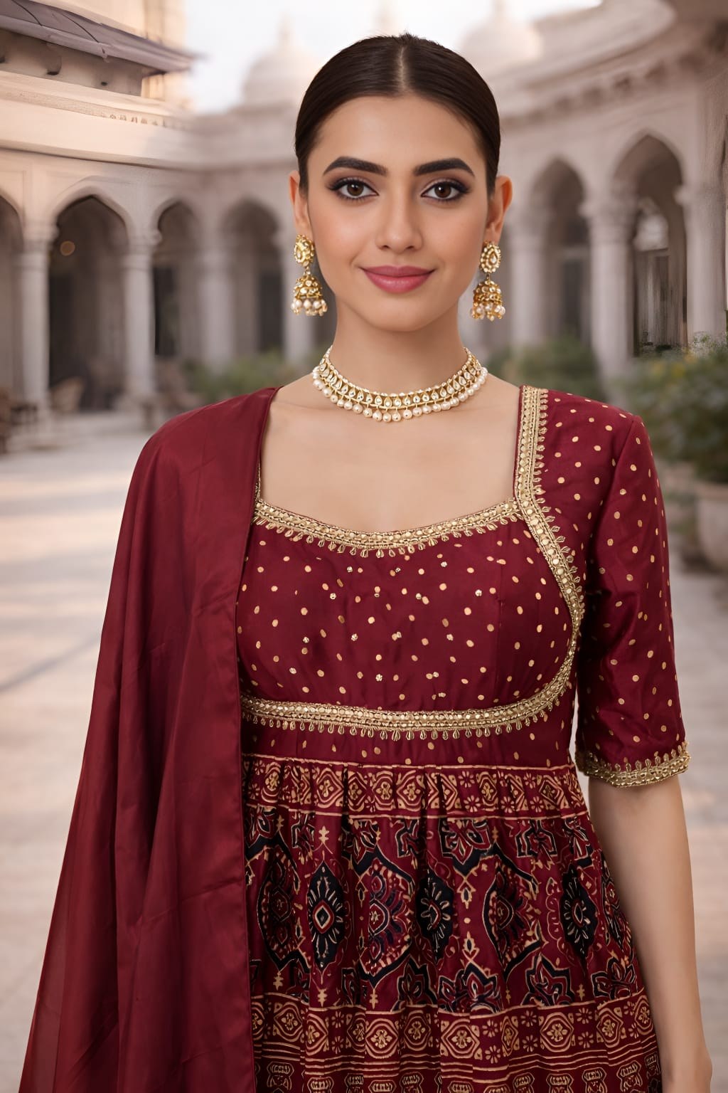 Burgundy Ajrakh 3 Piece Set