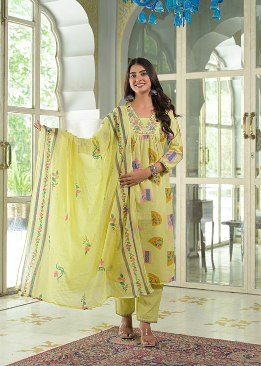 Cotton 3 Piece Suit Set - Yellow - House of Patakha