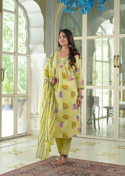 Cotton 3 Piece Suit Set - Yellow - House of Patakha