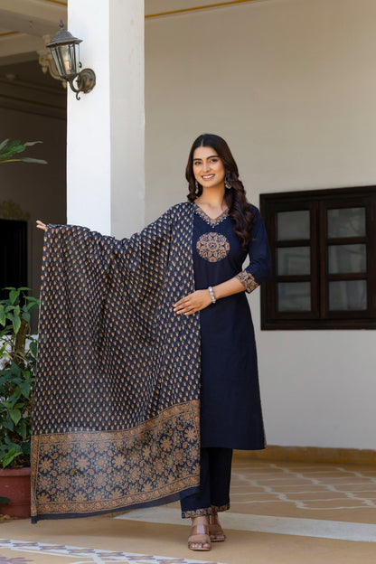 Cotton 3 Piece Suit Set - Rust & Black - House of Patakha