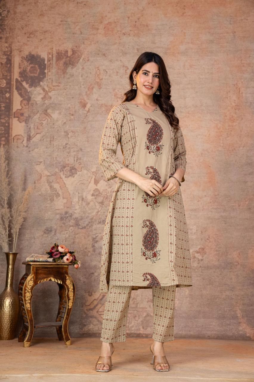 Cotton 3 Piece Suit Set - Cream Red - House of Patakha