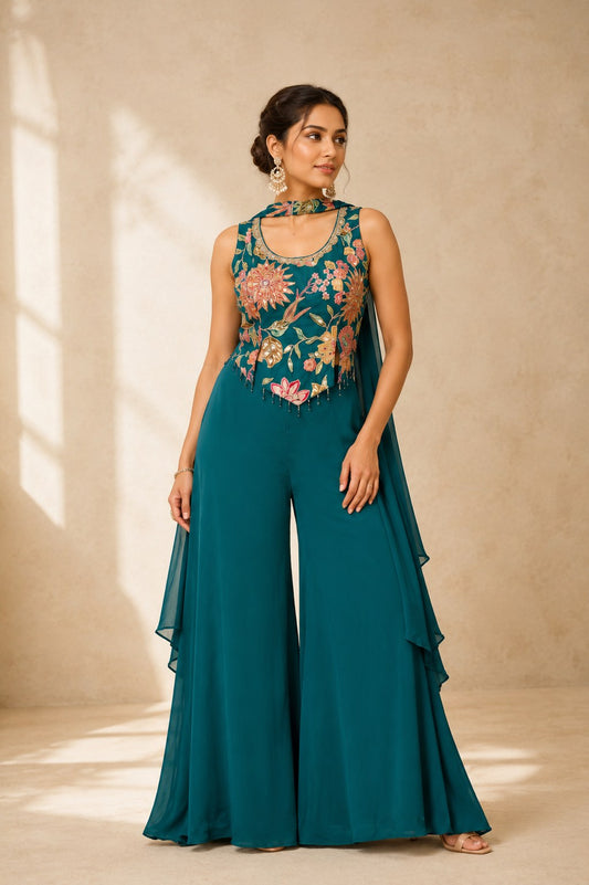 Green Blouse Palazzo Set - House of Patakha