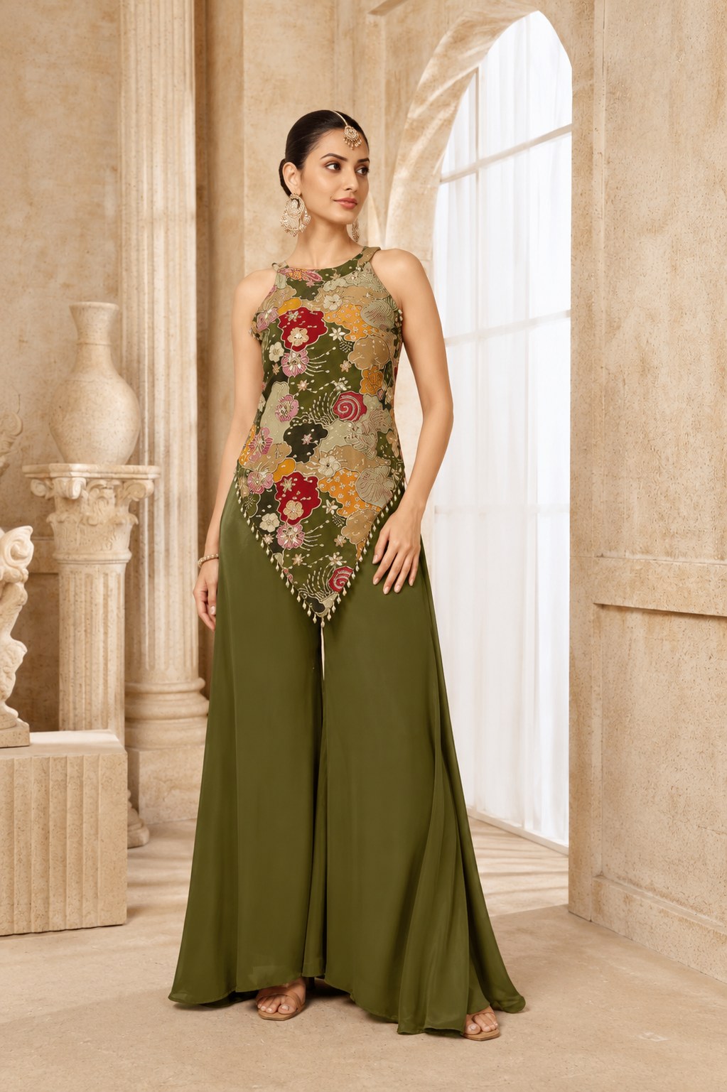 Green V-Neck Set - House of Patakha