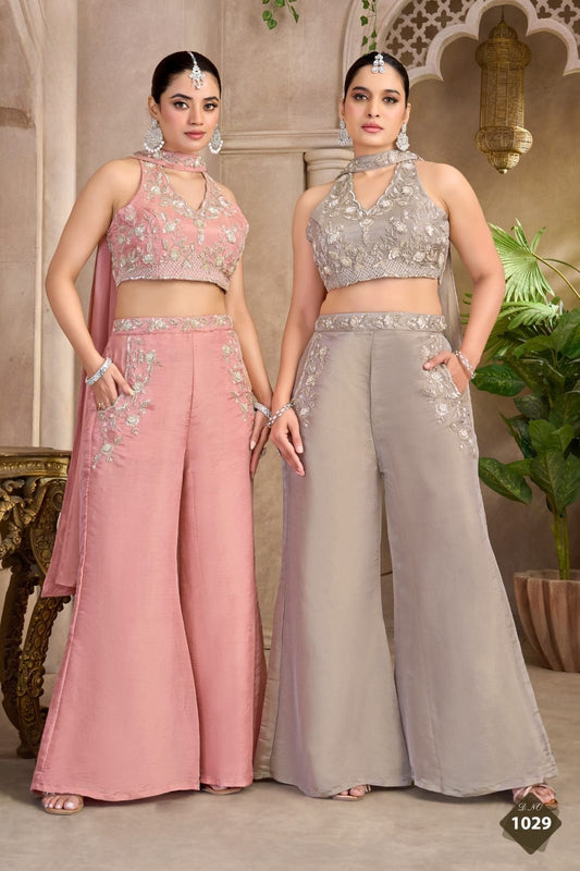 Onion Pocket Embroidery Crop Top Palazzo