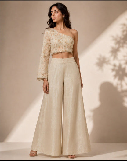 Cream One Shoulder Top Palazzo